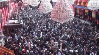 نمایی از خیل جمعیت حاضر در صحن حرم حضرت سید الشهدا علیه السلام