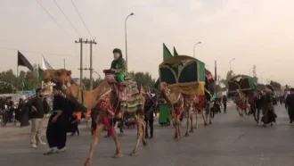 عبور کاروان نمادین در میان زوار کربلا